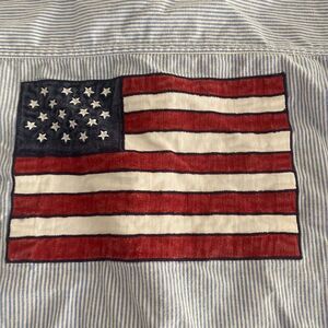 Solutions Shirt Womens 3X Blue Pin Stripe Flag On Pocket & Back Button-Up